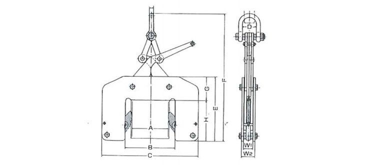 鷹牌ECHR木質(zhì)梁起吊用夾鉗尺寸圖