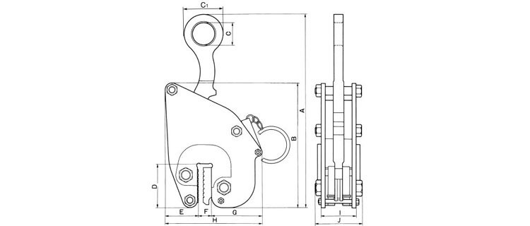 FL VA豎吊無傷鋼板夾具尺寸圖