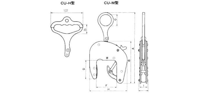 CU-H型三木混凝土用吊具尺寸圖 CU-H型三木混凝土用吊具尺寸圖