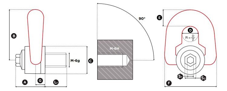 DSP型盧森堡旋轉吊環尺寸圖