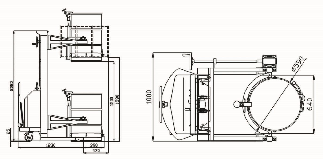 LYL520A半電動油桶翻轉車尺寸圖