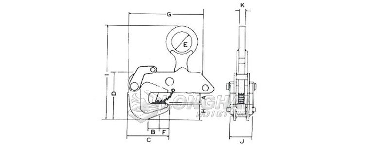 HR橫吊鋼板鉗尺寸圖 HR橫吊鋼板鉗尺寸圖